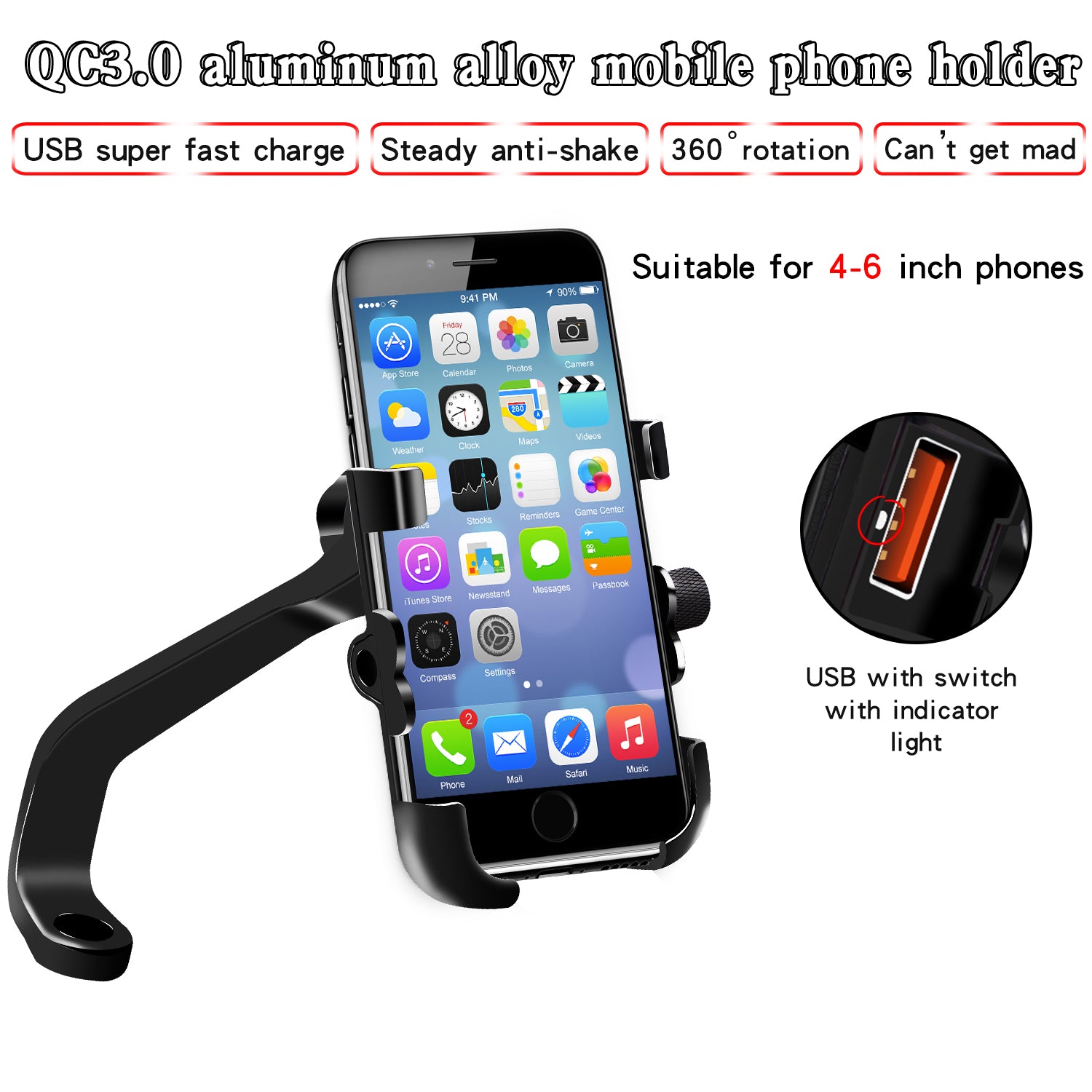 Universal Phone Holder QC 3.0 Motorcycle USB Charger